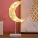 Moon Shape Rattan Romantic LED Holiday Light with Holder, Warm Fairy Decorative Lamp Night Light for Christmas, Wedding, Bedroom