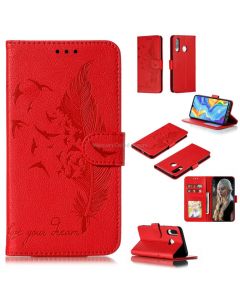 Feather Pattern Litchi Texture Horizontal Flip Leather Case with Wallet & Holder & Card Slots For Huawei P30 Lite