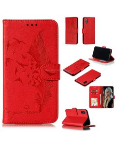 Feather Pattern Litchi Texture Horizontal Flip Leather Case with Wallet & Holder & Card Slots For iPhone XS /X