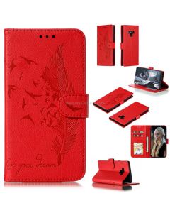Feather Pattern Litchi Texture Horizontal Flip Leather Case with Wallet & Holder & Card Slots For Galaxy Note9