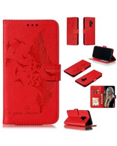 Feather Pattern Litchi Texture Horizontal Flip Leather Case with Wallet & Holder & Card Slots For Galaxy S9+