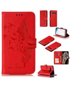 Feather Pattern Litchi Texture Horizontal Flip Leather Case with Wallet & Holder & Card Slots For Galaxy S10