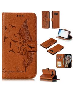 Feather Pattern Litchi Texture Horizontal Flip Leather Case with Wallet & Holder & Card Slots For Galaxy S10