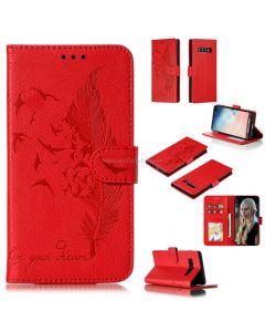 Feather Pattern Litchi Texture Horizontal Flip Leather Case with Wallet & Holder & Card Slots For Galaxy S10+