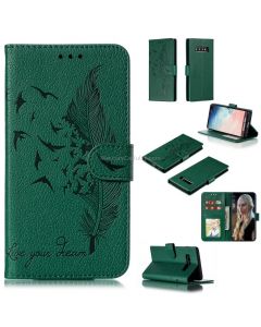 Feather Pattern Litchi Texture Horizontal Flip Leather Case with Wallet & Holder & Card Slots For Galaxy S10+