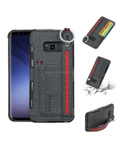 For Galaxy S8 Cloth Texture + TPU Shockproof Protective Case with Metal Ring & Holder & Card Slots & Hanging Strap