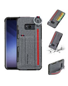 For Galaxy S8 Cloth Texture + TPU Shockproof Protective Case with Metal Ring & Holder & Card Slots & Hanging Strap