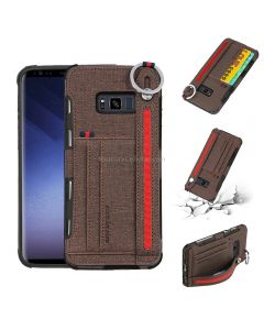 For Galaxy S8+ Cloth Texture + TPU Shockproof Protective Case with Metal Ring & Holder & Card Slots & Hanging Strap