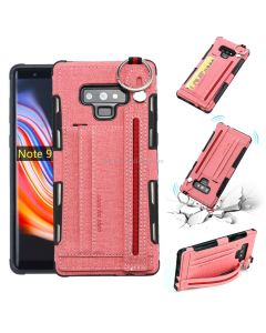 For Galaxy Note9 Cloth Texture + TPU Shockproof Protective Case with Metal Ring & Holder & Card Slots & Hanging Strap