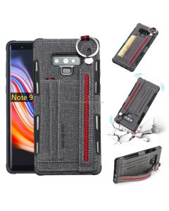 For Galaxy Note9 Cloth Texture + TPU Shockproof Protective Case with Metal Ring & Holder & Card Slots & Hanging Strap