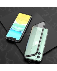 For iPhone 11 Ultra Slim Single Sides Magnetic Adsorption Angular Frame Tempered Glass Magnet Flip Case