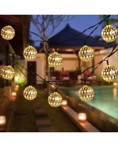 Ironwork Hollow Small Ball Outdoor LED Light String Garden Festival Decoration Light with Remote Control, Specification:Waterproof Battery Box 40 LEDs