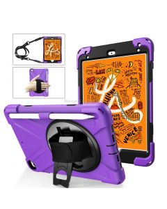 For iPad Mini 5 360 Degree Rotation Silicone Protective Cover with Holder & Hand Strap & Long Strap & Pencil Slot