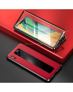 For Huawei Mate 30 Pro Shockproof Magnetic Attraction Metal Frame + Leather Backboard + Tempered Glass Case