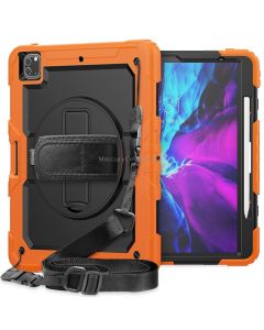 For iPad Pro 12.9 (2020) Shockproof Colorful Silicone + PC Protective Case with Holder & Shoulder Strap & Hand Strap & Pen Slot