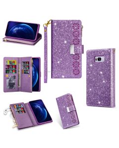 For Samsung Galaxy S8 Multi-card Slots Starry Sky Laser Carving Glitter Zipper Horizontal Flip Leather Case with Holder & Wallet & Lanyard