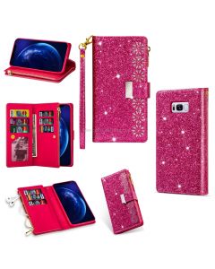 For Samsung Galaxy S8 Multi-card Slots Starry Sky Laser Carving Glitter Zipper Horizontal Flip Leather Case with Holder & Wallet & Lanyard