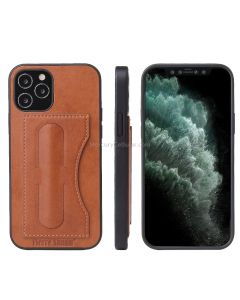 For iPhone 12 Fierre Shann Full Coverage Protective Leather Case with Holder & Card Slot