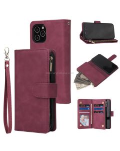 For iPhone 12 / 12 Pro Multifunctional Retro Frosted Horizontal Flip Leather Case with Card Slot & Holder & Zipper Wallet & Photo Frame & Lanyard