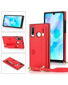 For Huawei P30 Lite Wrist Strap PU+TPU Shockproof Protective Case with Crossbody Lanyard & Holder & Card Slot