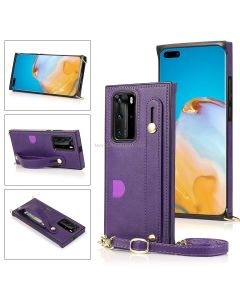For Huawei P40 Pro Wrist Strap PU+TPU Shockproof Protective Case with Crossbody Lanyard & Holder & Card Slot