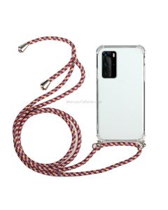 For Huawei P40 Pro Four-Corner Anti-Fall Transparent TPU Protective Case with Lanyard