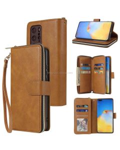 For Huawei P40 Pro Zipper Wallet Bag Horizontal Flip PU Leather Case with Holder & 9 Card Slots & Wallet & Lanyard & Photo Frame