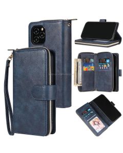 For iPhone 12 / 12 Pro Zipper Wallet Bag Horizontal Flip PU Leather Case with Holder & 9 Card Slots & Wallet & Lanyard & Photo Frame