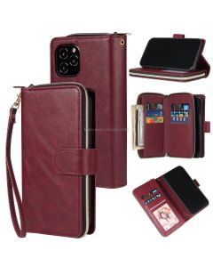 For iPhone 12 Pro Max Zipper Wallet Bag Horizontal Flip PU Leather Case with Holder & 9 Card Slots & Wallet & Lanyard & Photo Frame