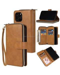 For iPhone 12 Pro Max Zipper Wallet Bag Horizontal Flip PU Leather Case with Holder & 9 Card Slots & Wallet & Lanyard & Photo Frame