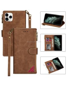 Zipper Multi-card Slots Horizontal Flip PU Leather Case with Holder & Card Slots & Wallet & Lanyard & Photo Frame for iPhone 12 / 12 Pro