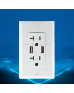 PC Double-connection Power Socket Switch with USB, US Plug, Square White UL 15A Leakage Protection Socket