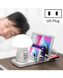 HQ-UD12 Universal 4 in 1 40W QC3.0 3 USB Ports + Wireless Charger Mobile Phone Charging Station with Mushroom Shape LED Light, Length: 1.2m, US Plug