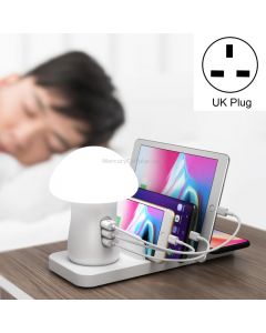 HQ-UD12 Universal 4 in 1 40W QC3.0 3 USB Ports + Wireless Charger Mobile Phone Charging Station with Mushroom Shape LED Light, Length: 1.2m, UK Plug