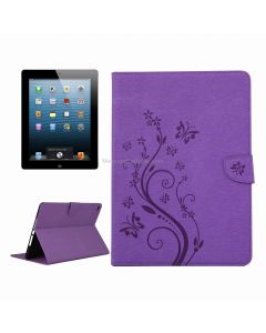 For iPad 4 Pressed Flowers Butterfly Pattern Horizontal Flip PU Leather Case with Magnetic Buckle & Holder & Card Slots & Wallet