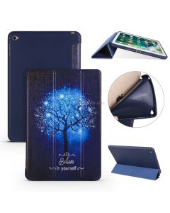 Blue Tree Pattern Horizontal Flip PU Leather Case for iPad Mini 2019, with Three-folding Holder & Honeycomb TPU Cover