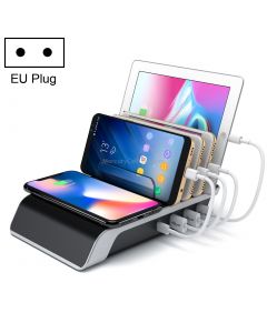 HQ-UD09 4 USB Ports Qi Standard Wireless Charger Phone Desktop Stand Holder, For iPhone, Huawei, Xiaomi, HTC, Sony and Other Smart Phones, EU Plug