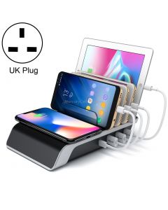 HQ-UD09 4 USB Ports Qi Standard Wireless Charger Phone Desktop Stand Holder, For iPhone, Huawei, Xiaomi, HTC, Sony and Other Smart Phones, UK Plug