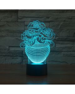 Rose Black Base Creative Colorful 3D LED Decorative Night Light, Powered by USB and Battery