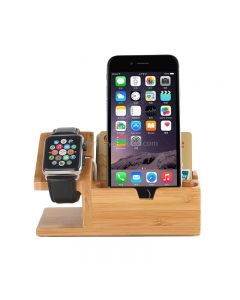 2 in 1 Bamboo Wooden Charger Holder with USB Cable for Apple Watch 38mm & 42mm / iPhone 6 & 6 Plus / iPhone 5 & 5S & 5C
