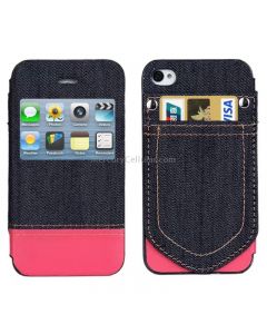 Jeans Style Horizontal Flip Leather Case with Credit Card Slots & Call Display ID for iPhone 4 & 4S