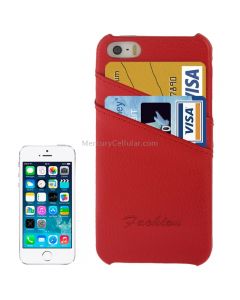 Litchi Texture Genuine Leather Back Cover Case with Card Slots and Fashion Logo for iPhone 5 / 5S