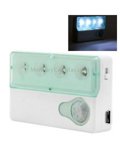 Auto PIR Infrared Sensor Motion Detector Wireless Light Lamp, White Mini 4 LED USB Rechargeable