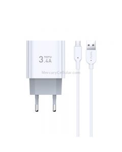 TOTUDESIGN Minimal Series CACA-021 3.4A Dual USB Ports Travel Charger + Micro USB Data Cable Set, EU Plug