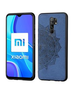 For Xiaomi Redmi 9 Mandala Embossed Cloth Cover PC + TPU Mobile Phone Case with Magnetic Function and Hand Strap
