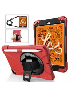 For iPad Mini 2019 / Mini 4 Shockproof Colorful Silicone + PC Protective Case with Holder & Shoulder Strap & Hand Strap & Pen Slot