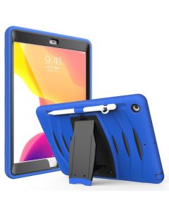 For iPad 10.2 2019 360 Degree Rotation PC + Silicone Protective Case with Holder & Hand-strap