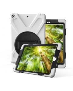 For iPad 10.2 （2019）360 Degree Rotation PC + Silicone Protective Case with Holder & Hand-strap