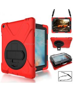 360 Degree Rotation Silicone Protective Cover with Holder and Hand Strap and Long Strap for iPad Pro 9.7