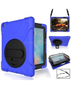 360 Degree Rotation Silicone Protective Cover with Holder and Hand Strap and Long Strap for iPad 6 / iPad Air 2